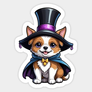 Cute Corgi Dog Wearing a Magician Hat and Cape Sticker